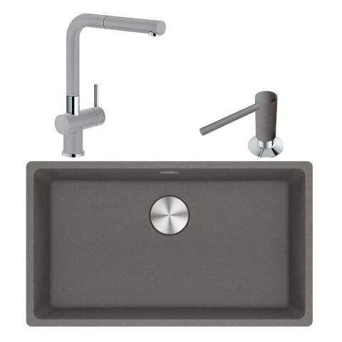 Franke Maris Mrg 210/110-72 Granit Eviye Active Plus Doccia Armatür Sıvı Sabunluk Üçlü Set Stone Grey