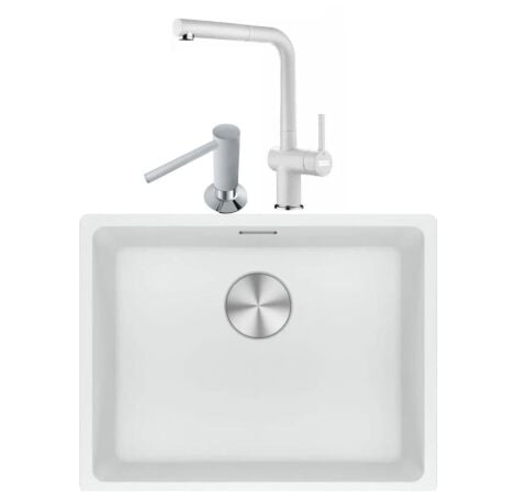 Franke Maris Mrg 210/110-52 Bianco Granit Eviye Actıve Plus Doccia 2.0 Armatür Sıvı Sabunluk Üçlü Set Bianco