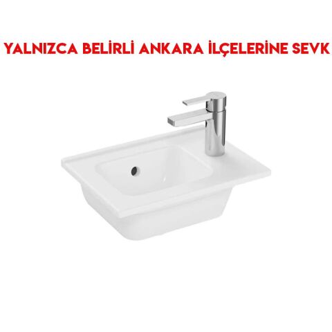 Vitra Armatür Delikli Taşmalı Mia Eco Etajerli 40 cm Lavabo