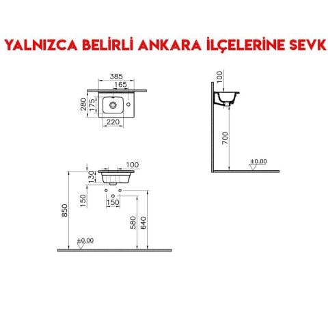 Vitra Armatür Delikli Taşmalı Mia Eco Etajerli 40 cm Lavabo