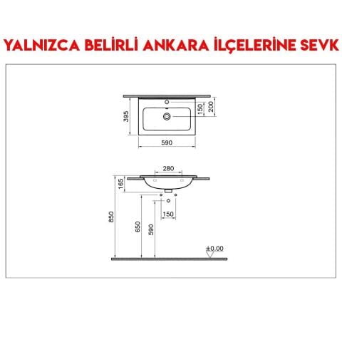 Vitra Armatür Delikli Taşmalı Mia Eco Etajerli 60 cm Lavabo