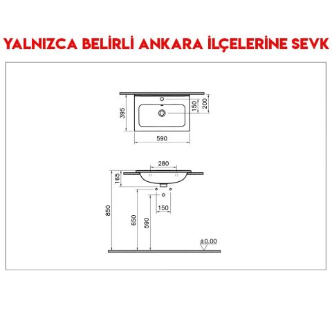 Vitra Armatür Delikli Taşmalı Mia Eco Etajerli 60 cm Lavabo