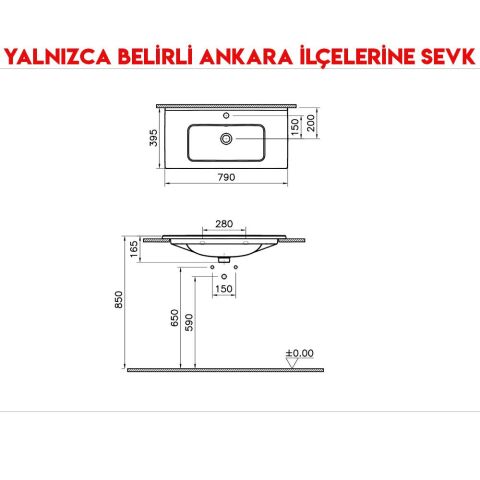 Vitra Armatür Delikli Taşmalı Mia Eco Etajerli 80 cm Lavabo