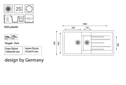 UKİNOX PLATON TEZGAHÜSTÜ BEYAZ GRANİT EVYE