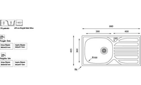 Ukinox Barton Sol Damlalıklı Taşmasız Paslanmaz Çelik Mutfak Eviyesi