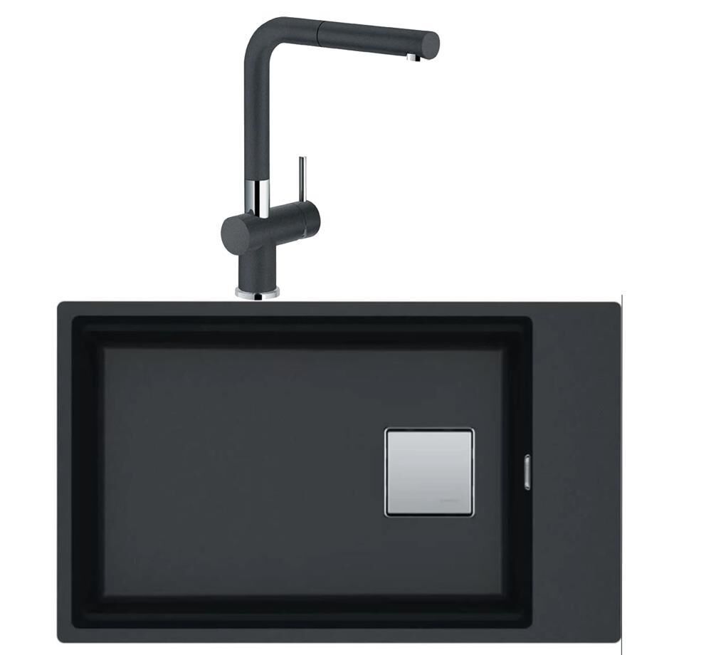 Franke KNG 110-62 NERO Tezgahaltı Granit Evye Granit Evye Active Plus Doccia  Spiralli Batarya Set