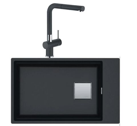 Franke KNG 110-62 NERO Tezgahaltı Granit Evye Granit Evye Active Plus Doccia  Spiralli Batarya Set