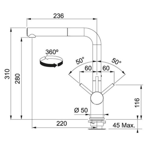 Franke KNG 110-62 NERO Tezgahaltı Granit Evye Granit Evye Active Plus Doccia  Spiralli Batarya Set