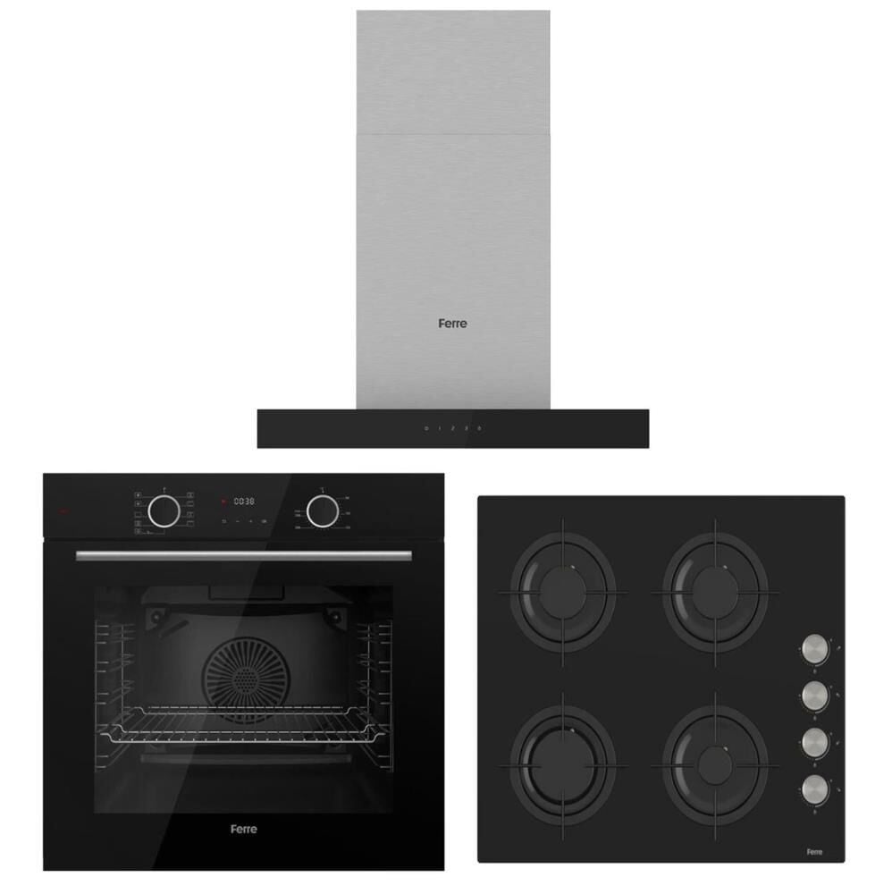 FERRE FRYART SİYAH SET ( D100 SİYAH DAVLUMBAZ-CS205 SİYAH OCAK- XE63CS FRYART SİYAH FIRIN )