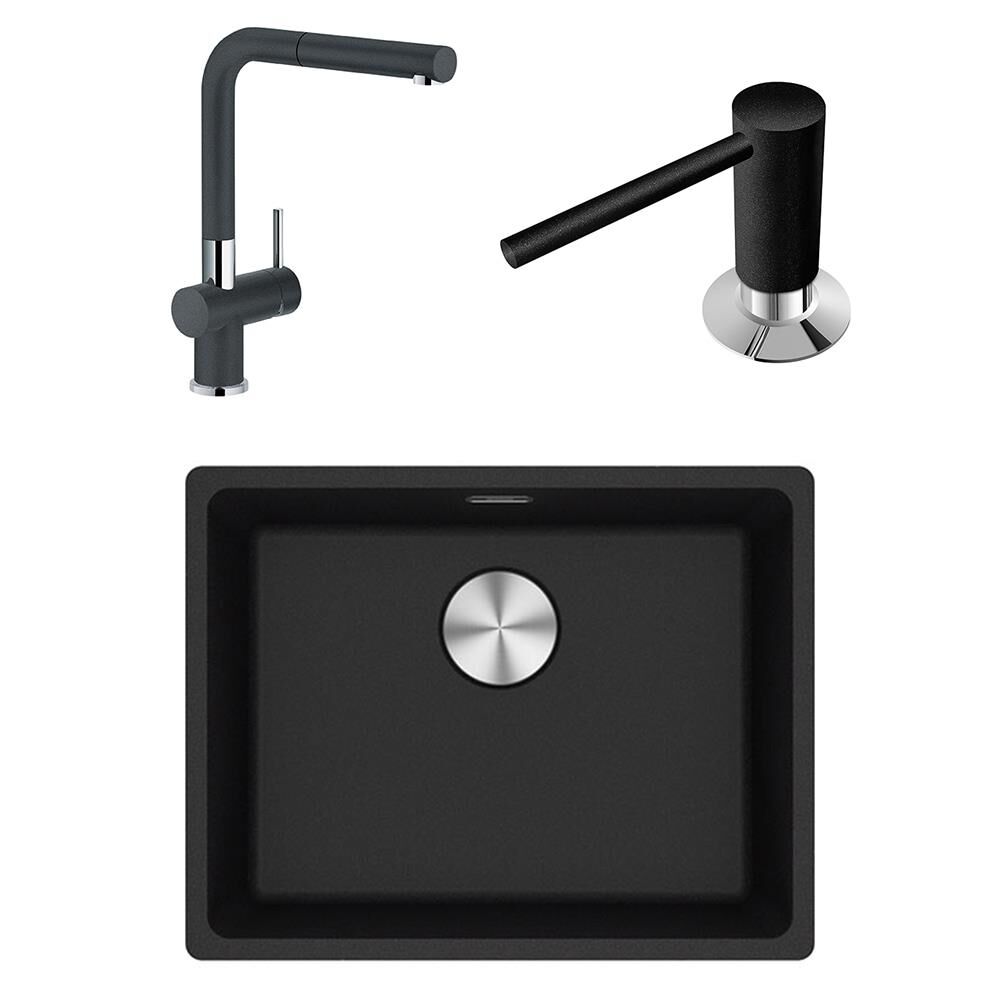 Franke Maris Mrg 210/110-52 Nero Granit Eviye Actıve Plus Doccia Armatür Sıvı Sabunluk Üçlü Set Nero