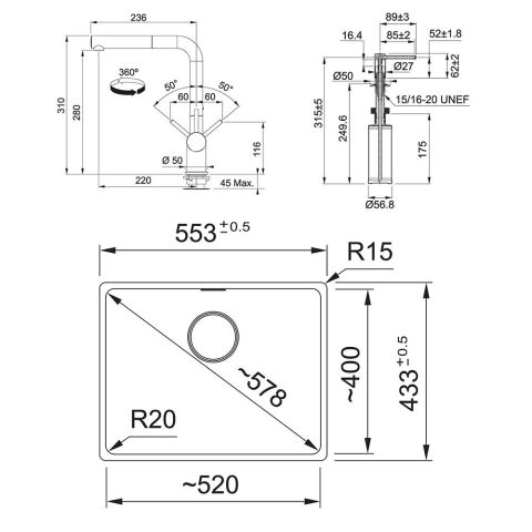 Franke Maris Mrg 210/110-52 Nero Granit Eviye Actıve Plus Doccia Armatür Sıvı Sabunluk Üçlü Set Nero