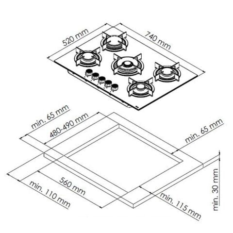 Ferre RS038 75 CM 5 Gözlü Ankastre Gri Ocak