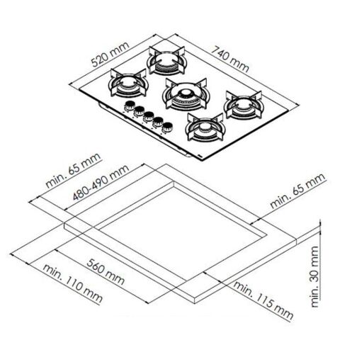 Ferre RS038 75 CM 5 Gözlü Ankastre Gri Ocak