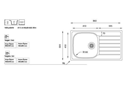 Ukinox Hypnos 50 Dekorlu Sol Damlalıklı Mutfak Evyesi