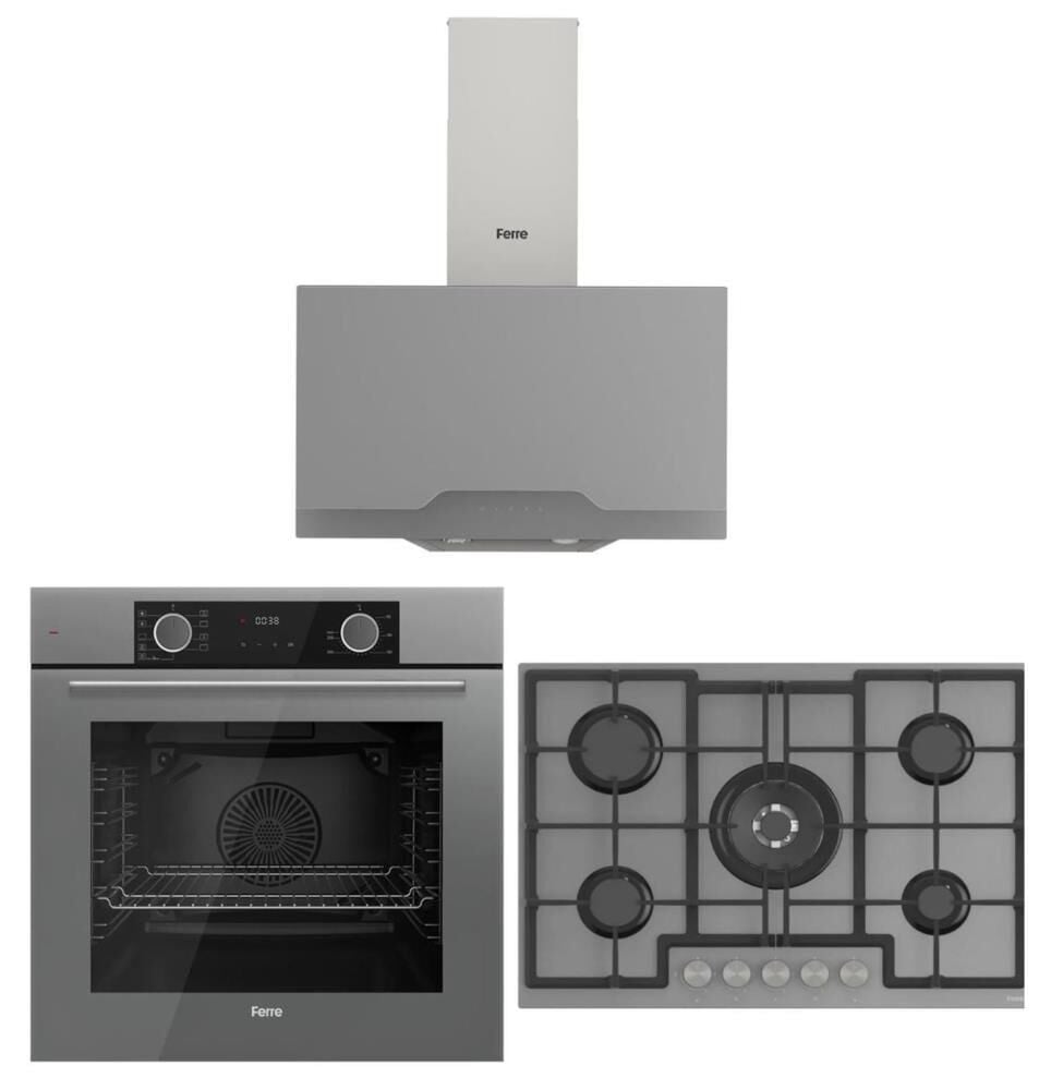 Ferre Fryart Gri Set (D065 Gri Davlumbaz -ED038 Gri Ocak- XE63CPR Fryart Gri Fırın)