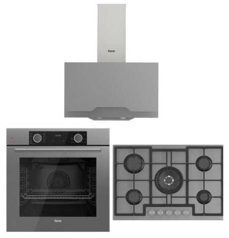 Ferre Fryart Gri Set (D065 Gri Davlumbaz -ED038 Gri Ocak- XE63CPR Fryart Gri Fırın)
