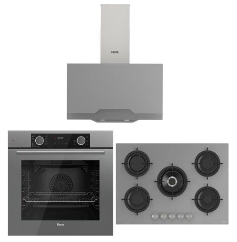 Ferre Fryart Gri Set (D065 Gri Davlumbaz -RS038 Gri Ocak- XE63CPR Fryart Gri Fırın)