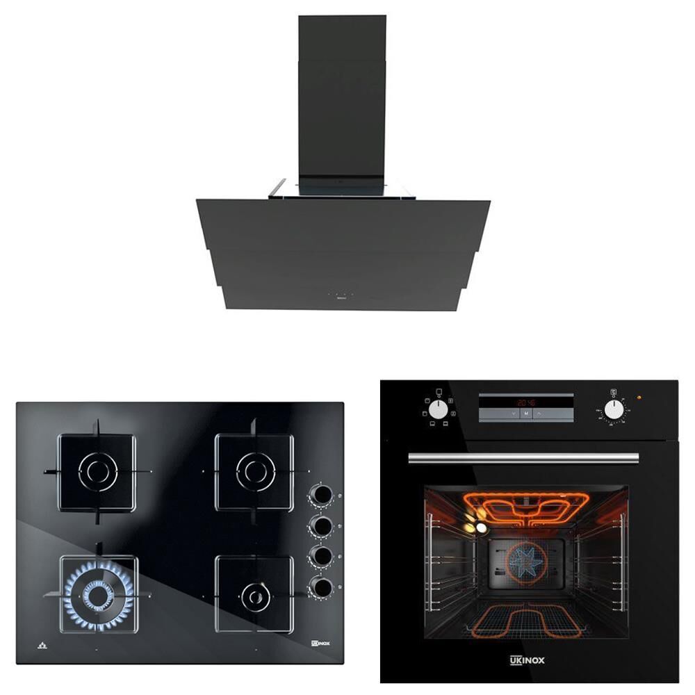 Ukınox Smart Siyah Ankastre Set (Amiral 60 Davlumbaz-Ares 65 XSR Ocak-Smart 7800 Fırın)