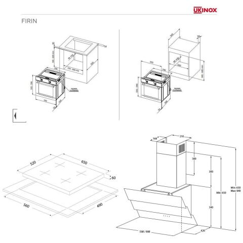 Ukınox Smart Siyah Ankastre Set (Amiral 60 Davlumbaz-Ares 65 XSR Ocak-Smart 7800 Fırın)