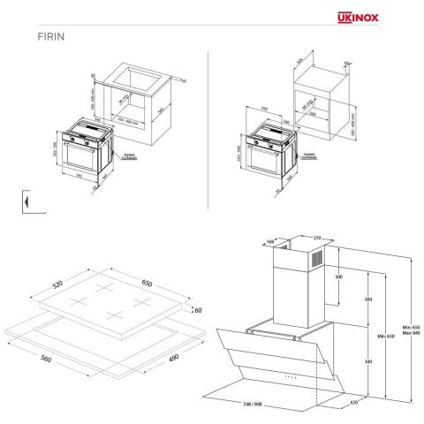 Ukınox Smart Siyah Ankastre Set (Amiral 60 Davlumbaz-Ares 65 XSR Ocak-Smart 7800 Fırın)