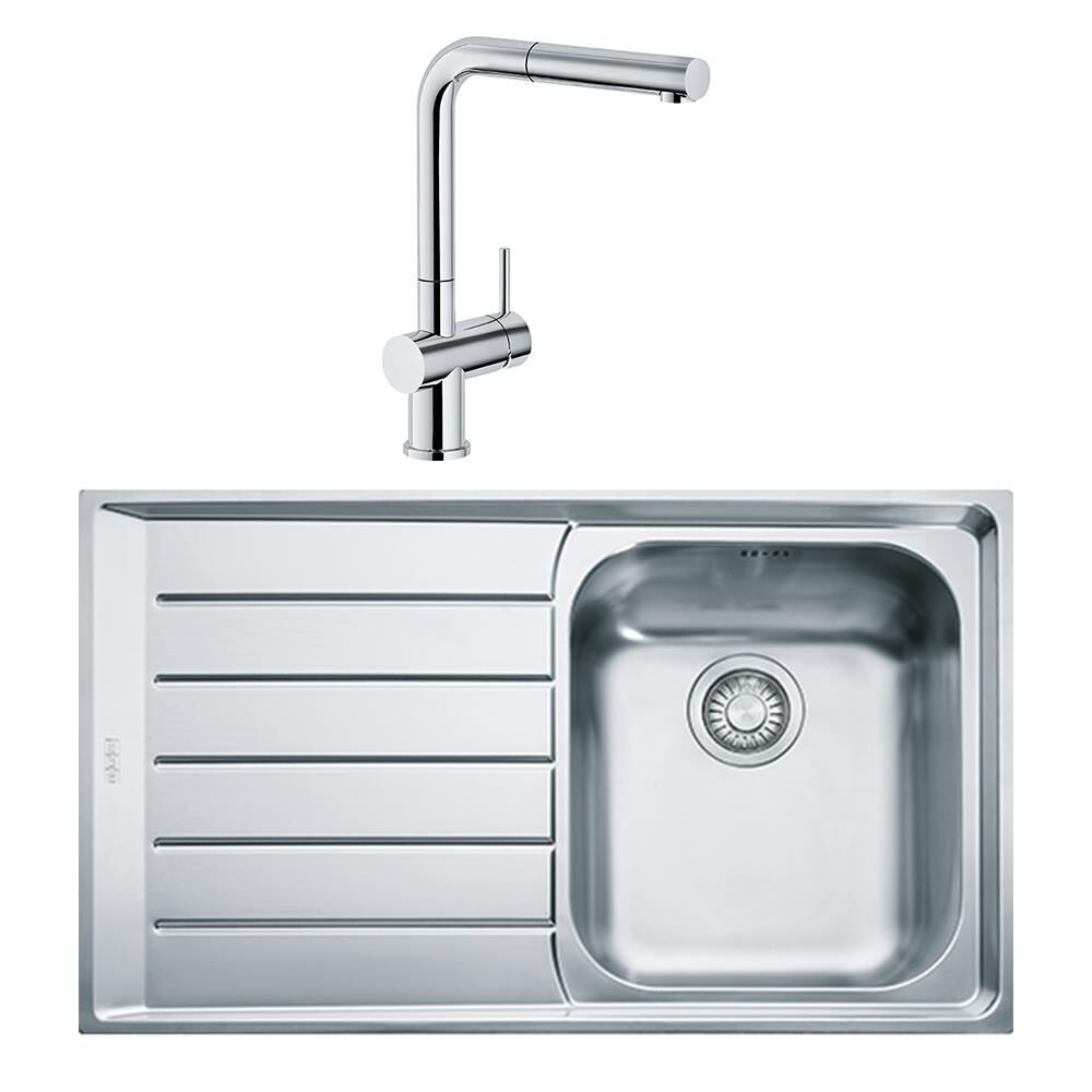 Franke Neptün Nex 611 Sol Damlalıklı Çelik Evye ve Active Plus Doccia Krom Batarya