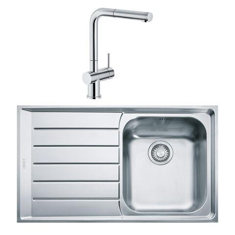 Franke Neptün Nex 611 Sol Damlalıklı Çelik Evye ve Active Plus Doccia Krom Batarya