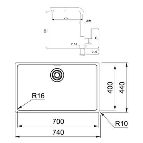 Franke  MRX 110-70 Çelik Evye ve Sirius Doccia Krom Batarya