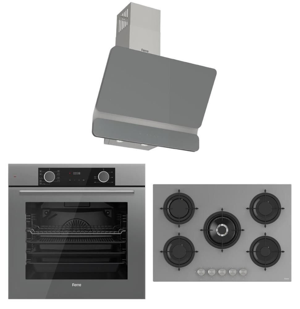Ferre Fryart Gri Set (D082 Gri Davlumbaz -RS038 Gri Ocak- XE63CPR Fryart Gri Fırın)