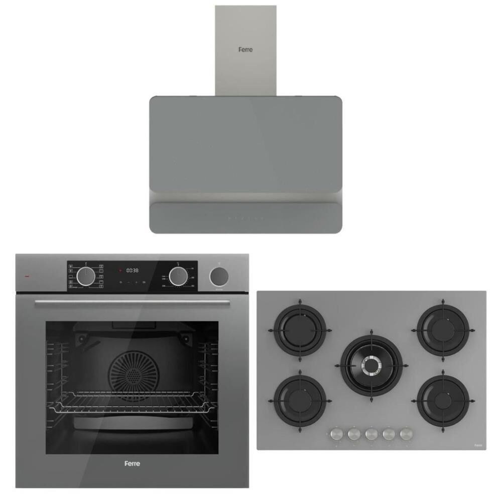 Ferre Fryart Steam Gri Set (D082 Gri Davlumbaz -RS038 Gri Ocak- XE64CPR Fryart Steam Fırın)