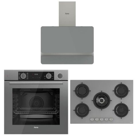 Ferre Fryart Steam Gri Set (D082 Gri Davlumbaz -RS038 Gri Ocak- XE64CPR Fryart Steam Fırın)