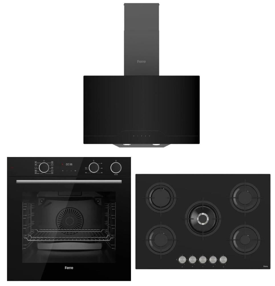 Ferre SteamART FRYART SİYAH SET ( D063 SİYAH DAVLUMBAZ-RS035 SİYAH OCAK- XE64CS FRYART SteamArt SİYAH FIRIN )