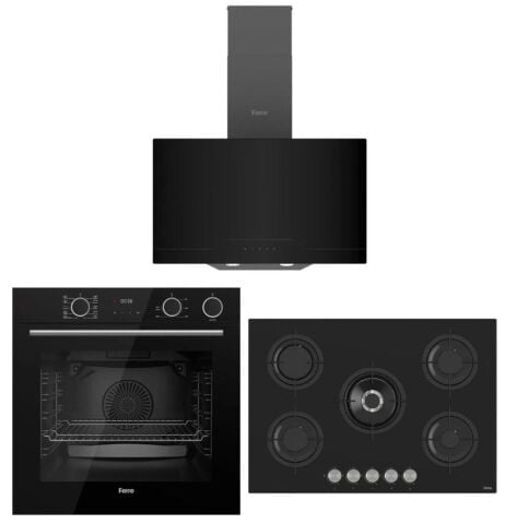 Ferre SteamART FRYART SİYAH SET ( D063 SİYAH DAVLUMBAZ-RS035 SİYAH OCAK- XE64CS FRYART SteamArt SİYAH FIRIN )