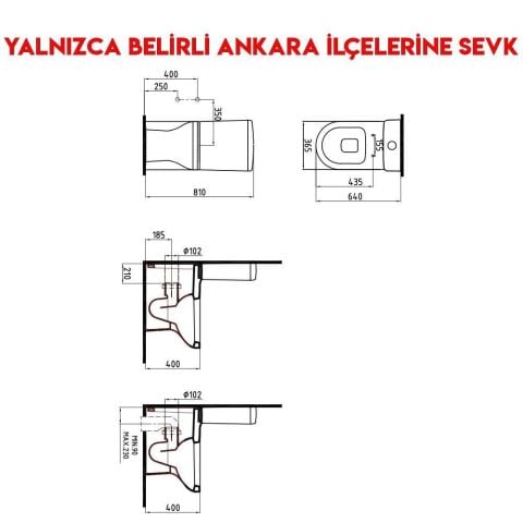 Bien Venüs 64 cm Yerden Duvara Sıfır Klozet Seti