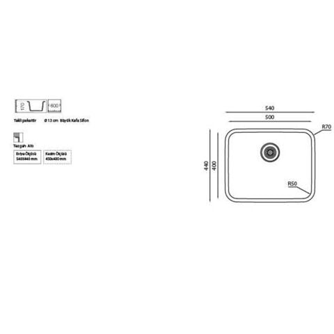 Ukinox D 500 Polisajlı Taşmasız Tezgah Altı Mutfak Evyesi