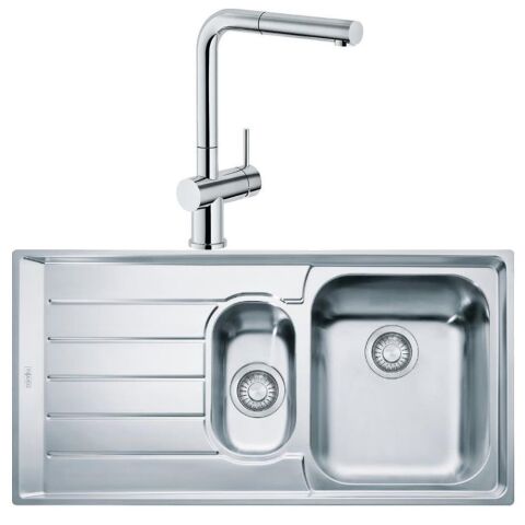 Franke Neptün Net 651 1.5 Gözlü Sol Damlalıklı Çelik Evye ve Active Plus Doccia Krom Batarya