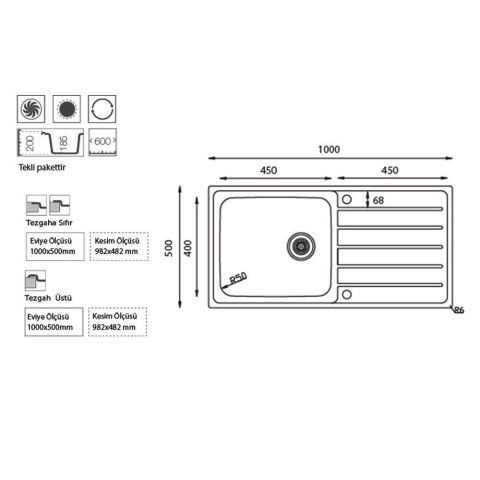 Ukinox HS 100 Dekorlu Sol Damlalıklı Evye
