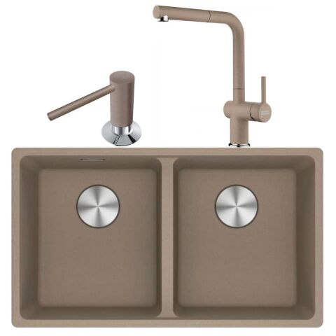Franke Maris Mrg 120-35-35 Oyster Granit Eviye + Active Plus Doccia 2.0 Armatür + Comfort Sıvı Sabunluk Üçlü Set