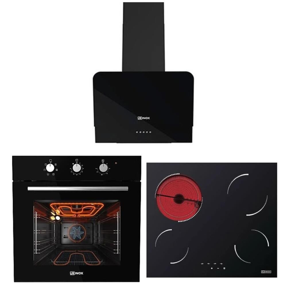 UKİNOX SMART SİYAH SET (Olive 60 Siyah Davlumbaz-Rubix 10 Elektrikli Ocak- Smart 4601 B Siyah Fırın)