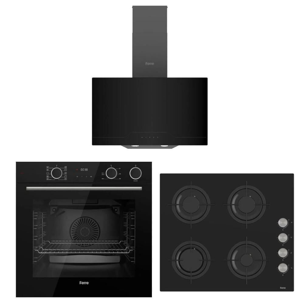 Ferre FryartSteam Siyah Ankastre Set ( D063 SİYAH DAVLUMBAZ-CS205 SİYAH OCAK- XE64CS FRYARTSTEAM SİYAH FIRIN )