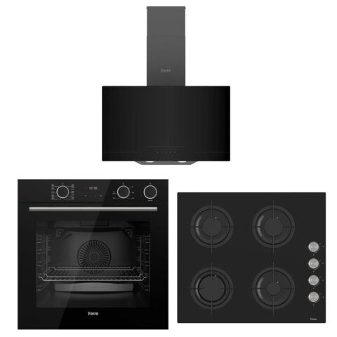 Ferre FryartSteam Siyah Ankastre Set ( D063 SİYAH DAVLUMBAZ-CS205 SİYAH OCAK- XE64CS FRYARTSTEAM SİYAH FIRIN )