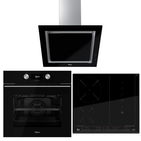 Teka Siyah İndüksiyonlu Set ( DLV 68660 BK Davlumbaz - IZS 66700 İndüksiyonlu Ocak- HLB 8400 BK Fırın)