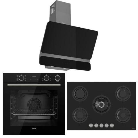 Ferre FryartSteam Siyah Ankastre Set (D080 Siyah Davlumbaz-RS035 Siyah Ocak- XE64CS FryartSteam Siyah Fırın)