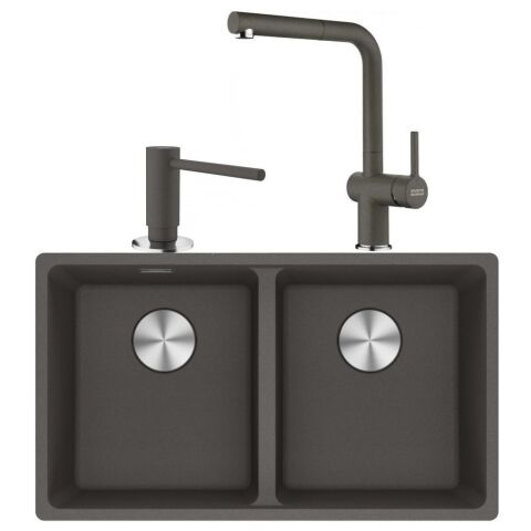 Franke Maris Mrg 120-35-35 SLATE GREY Granit Eviye + Active Plus Doccia 2.0 Armatür + Comfort Sıvı Sabunluk Üçlü Set