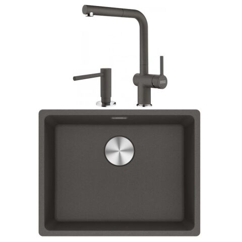 Franke Maris MRG 210/110-52 SLATE GRİ Granit Evye ACTİVE PLUS DOCCİA 2.0 Batarya COMFORT Sıvı Sabunluk Set