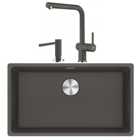 Franke Maris Mrg 210/110-72 Granit Eviye Active Plus Doccia 2.0 Armatür Sıvı Sabunluk Üçlü Set Slate Gri