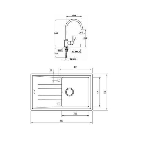 Teka Stone 50 B-TG Beyaz Evye + IN 995 FW Batarya Set