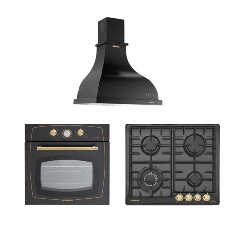 Silverline Retro Rustik Set  (2238 60 Cm Siyah Davlumbaz- RS5322B01 Siyah Ocak - RS6235B03 Siyah Fırın)