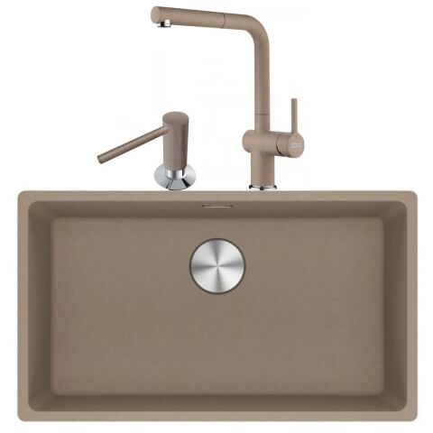 Franke Maris Mrg 210/110-72 Oyster Granit Eviye + Active Plus Doccia 2.0 Armatür + Comfort Sıvı Sabunluk Üçlü Set Oyster