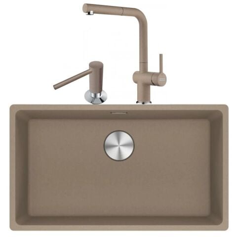 Franke Maris Mrg 210/110-72 Oyster Granit Eviye + Active Plus Doccia 2.0 Armatür + Comfort Sıvı Sabunluk Üçlü Set Oyster