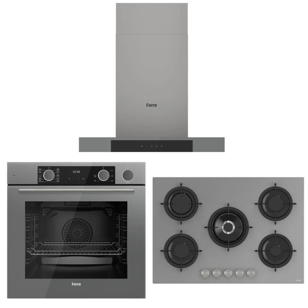 Ferre Fryart Steam Gri Set (D102 Gri Davlumbaz -RS038 Gri Ocak- XE64CPR FryartSteam Gri Fırın)